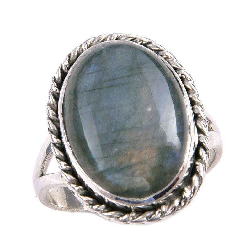 Natural Labradorite Gemstone 925 Solid Sterling Silver Jewelry Ring Size 7 p7F53