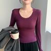 Round Neck Base Shirt for Women Spring Autumn Winter Styles Inner Outer Wear Slim Fit Versatile Solid Color Long Sleeved T-shirt Top
