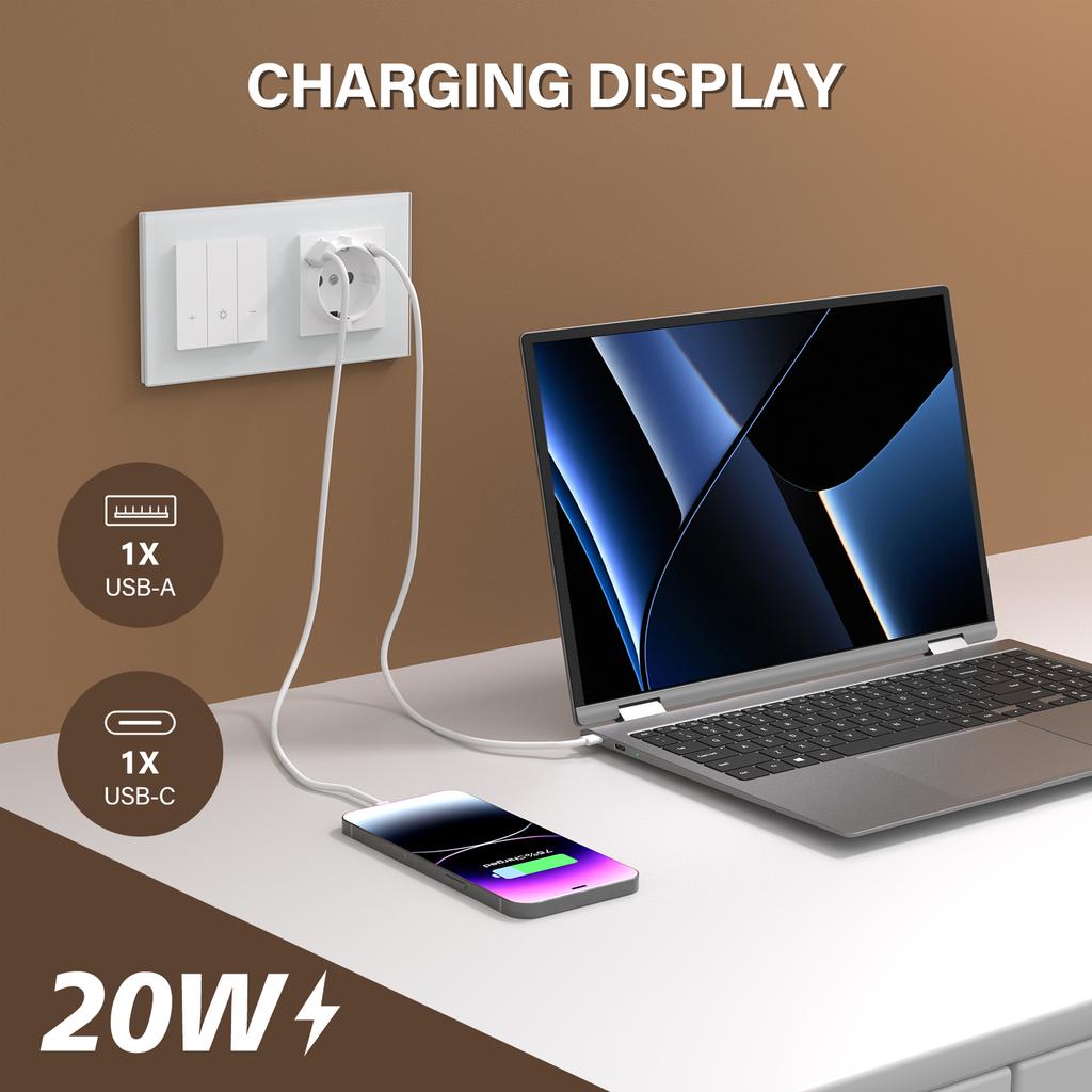 BSEED Wifi Light Switches Smart Dimmable Switches Tuya Smart Life App Control Plus EU Sockets USB Type-c Without Wifi White