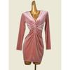 D Velvet Long Sleeves Twist Bodycon Dress Fashion Wind Foreign Trade Original Order Silm Sexy V Neck Dress