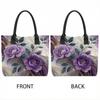  Purple Peony Print Tote Bag Elegant Large Capacity Shoulder Bag for Daily Use