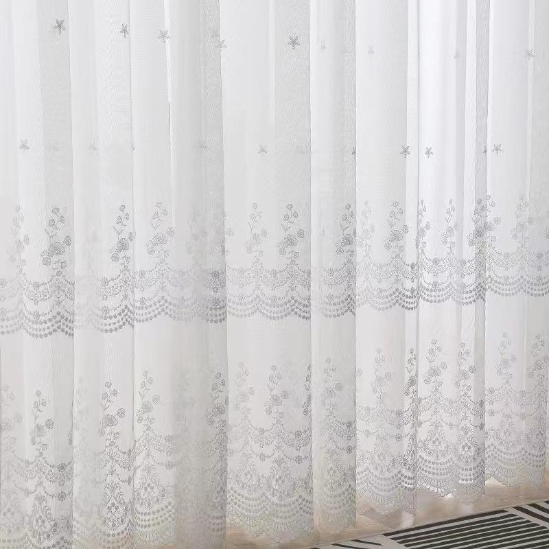 Embroidery Sheer Tulle Curtains for Living Room Transparent White Voile Sheer Curtain Window Drape Custom Size