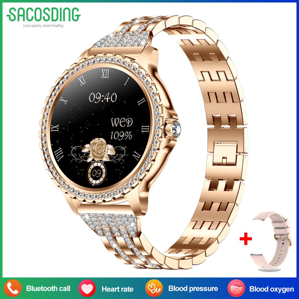 SACOSDING Outdoor Fashion Damski Smartwatch z Funkcją Połączeń Bluetooth 1,32" AMOLED 360*360 Ekran HD Sportowy Fitness Damski Smartwatch Diamentowa Bransoleta