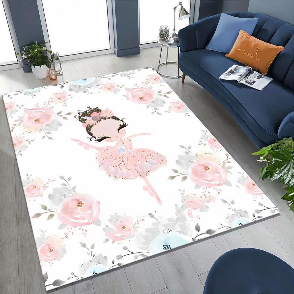 Elegant Ballet Dacing Girl Ballerina Cartoon Rug for Bedroom Living Room Sofa Home Doormat Decor,Large Kids Non-slip Floor Mat