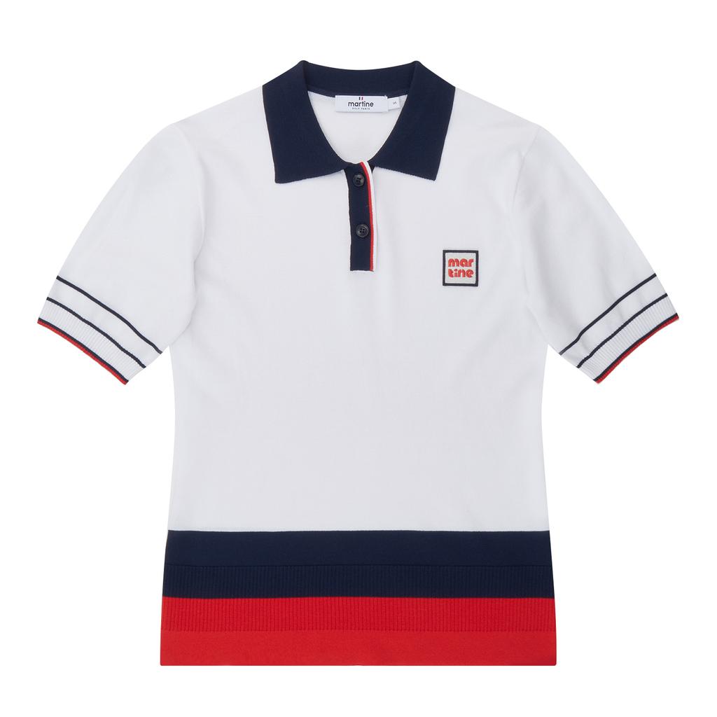MARTINE GOLF Color Combi Collar Sweater_White