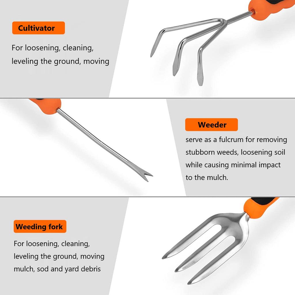 LiTuiLi 7PCS Garden Tool Set Hand Trowel Rake Cultivator Weeder with Ergonomic Handle Lawn Farmland Transplant Bonsai Tools