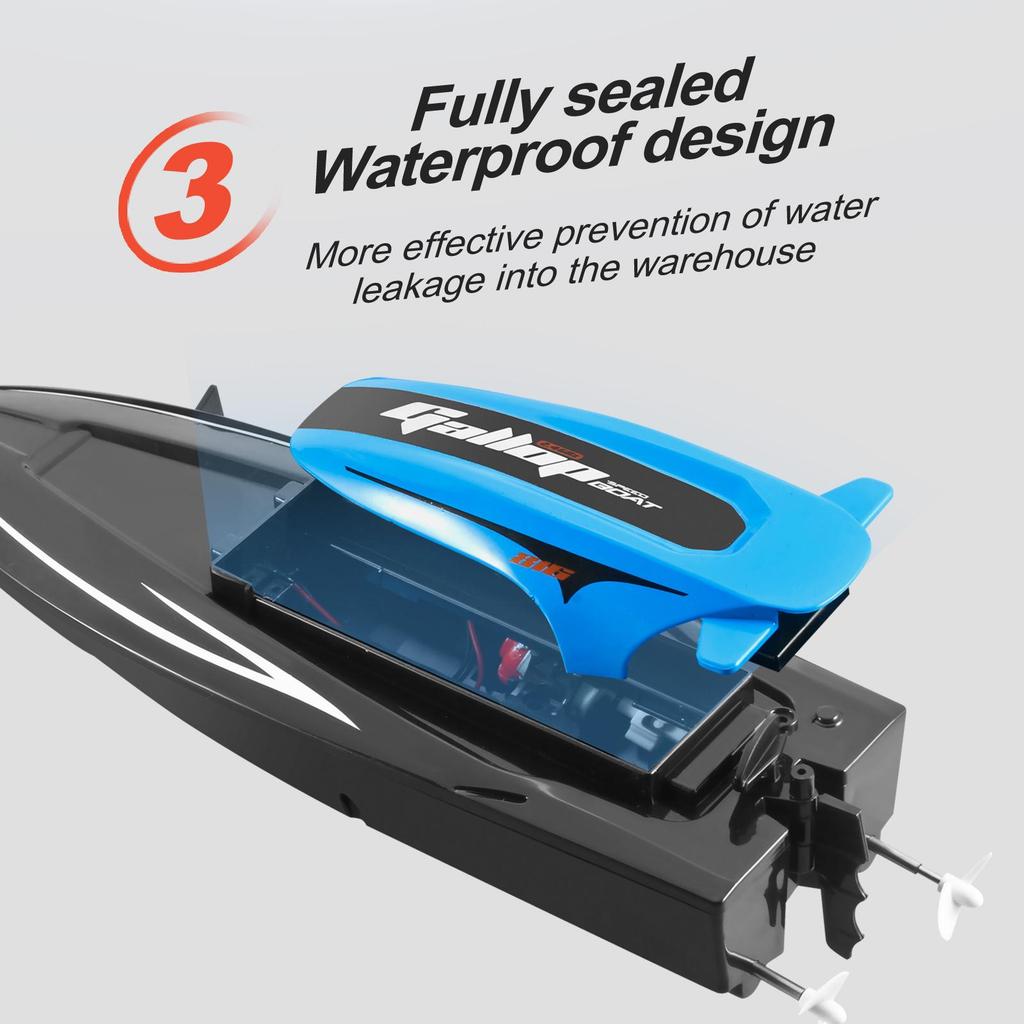 2.4G High-Speed Remote Control Waterproof Electric Speedboat with Lights for Kids