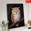 Sparkling Pearl Painting on Stretched Frame Sleeping Owl at Night DIY Bead Art Canvas Relaxing Hobby Gift for Craft Lovers Home Decor