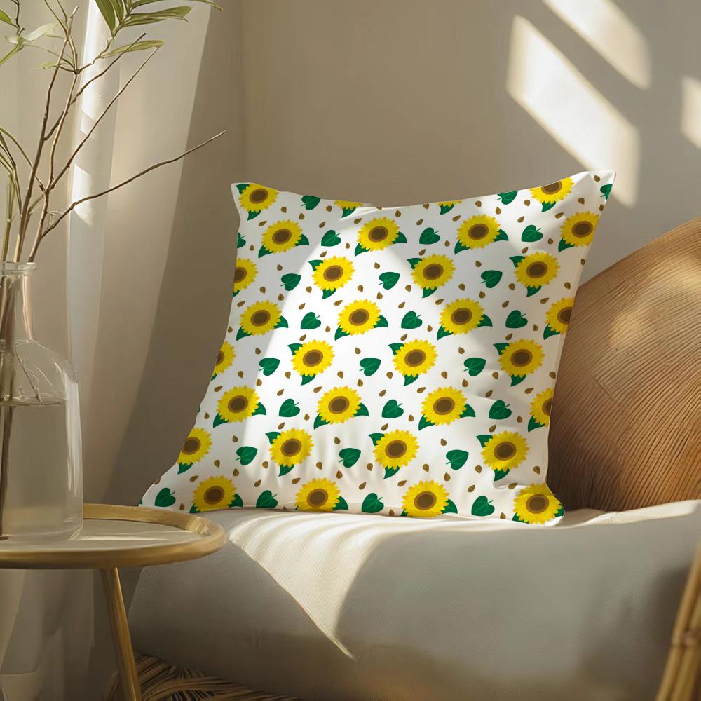 Sunflower Pattern Cushion Cover Soft Short Plush Pillow Cover Smooth Cozy Texture Aesthetic Cushion Case Home Decor