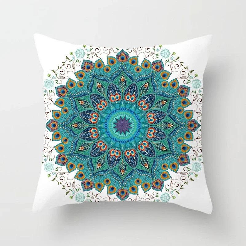 Peacock Feather Pattern Polyester Cushion Cover Throw Pillow Decorative Cushion Pillow Cover Sofa Decorative Pillow Cover