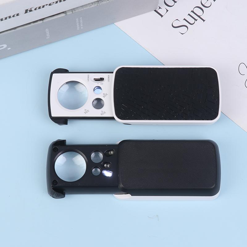 30X 60X 90X Pocket Jewelry Magnifier With Uv Led Light Slide Out Magnifying Glass Optical Lens Loupe For Diamonds Coins Stamps