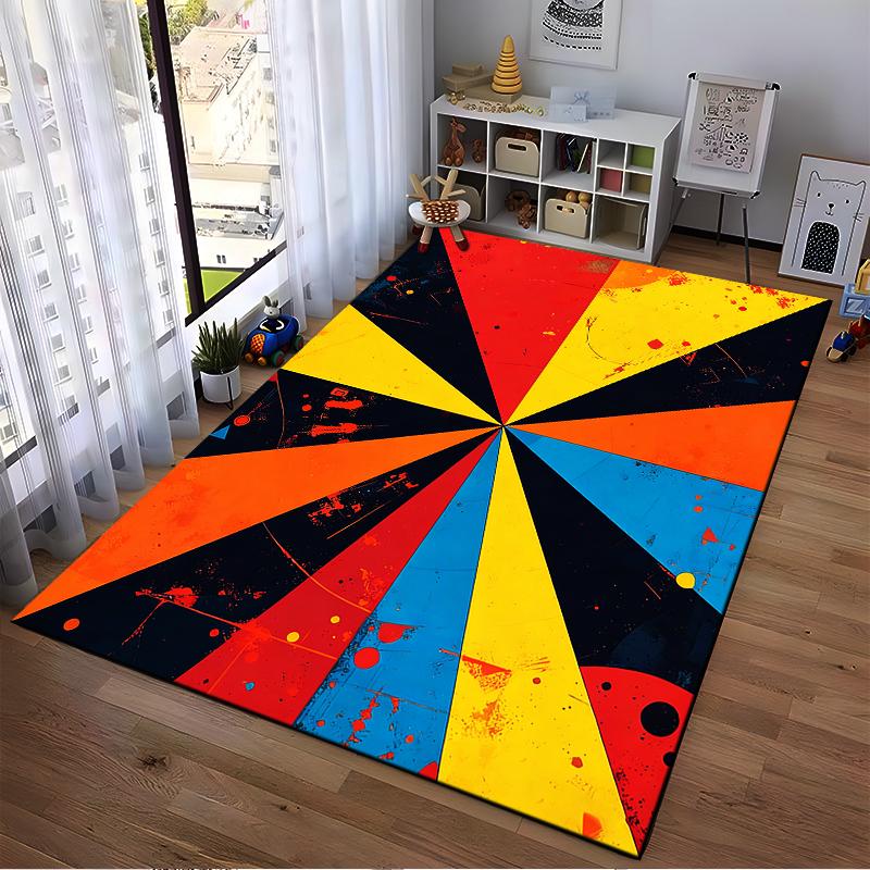 Colorful Abstract Geometric Carpet with Splatter Art Design Suitable for use as an anti-slip for living room bedroom sofas