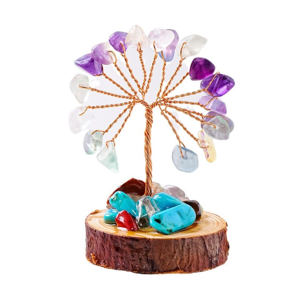 Copper Wire Crystal Wishing Tree Positive Energy Fortune Tree Figurine Mini Crystal Trees  Desk