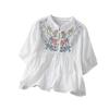Women's Retro Loose Fit Linen Cotton Blouse With Buttons And Embroidery