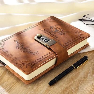Retro Kniha hesel se zámkem Kniha deníku A5 Tlustý notebook Studentské psací potřeby Dárky pro dívky a chlapce