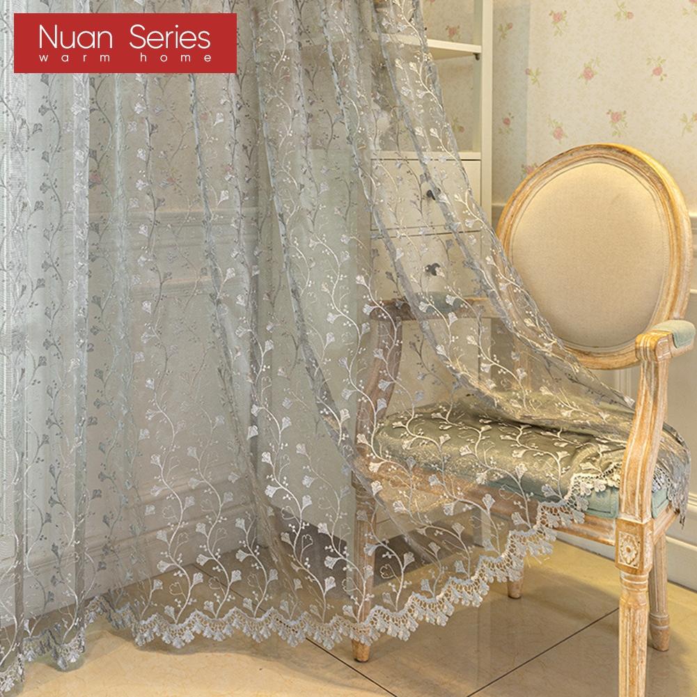 1PC Nuan Series Modern Artistic Luxury Window Tulle Translucent Ginkgo Leaf Embroidered Sheer Curtain for Living Room Bedroom Window Home Decor