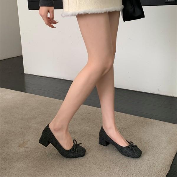 2025 Autumn and Winter New Square Head Thick Heel Doudou Shoes Bow Mao Mao Shoes Fashionable Versatile Cotton Shoes
