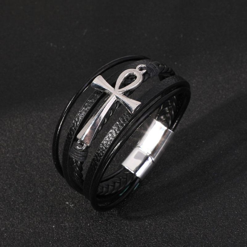 Lucky Jesus Cross Bracelets Man Cuff Bangle Leather Wristband Hand  Accessories Layered Braided Leather Bracelet for Men