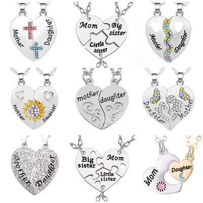 2/3pcs Mother Daughter Necklaces for Women Girls Kawaii Mom Sisters Heart Shaped Pendant Chain Magnet Jewelry Mother's Day Gift