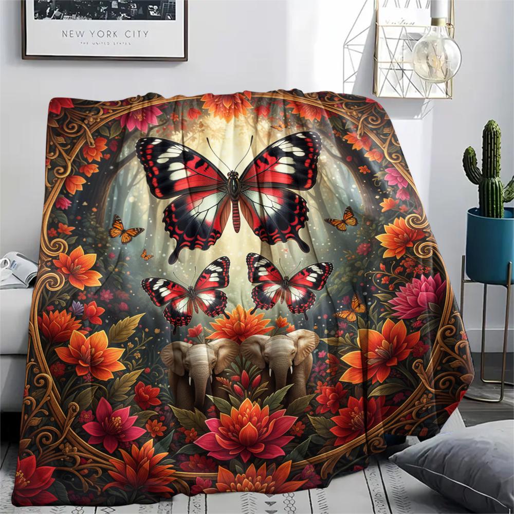 1PC 3D Butterfly Print Flannel Blanket, High Quality All Seasons, Home Decor, Warmth and Comfort, Perfect for Christmas Gifts