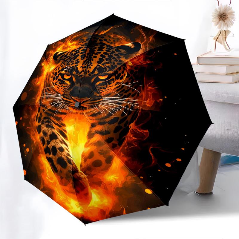 Flaming Leopard- Automatic Umbrella,Suitable for Men and Women,Suitable for Birthdays, Christmas, Gifts for Fashion Lovers0920b