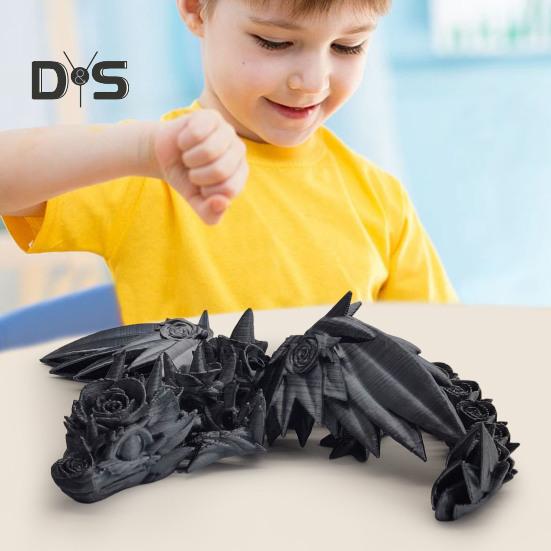 3D Printed Rose Dragon 8.46" Articulated Fidget Dragon Toy with Flexible Joints Desk Decor Winged Rose Dragon for Home Office School