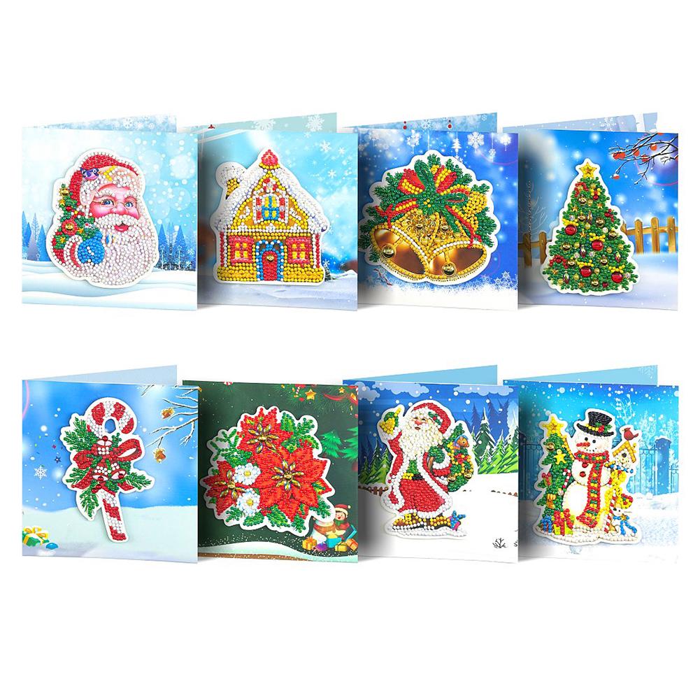 8pcs 5D DIY Diamond Painting Greeting Card Special-shaped Birthday Festival Card Santa Claus Xmas Postcards Craft Gift Christmas