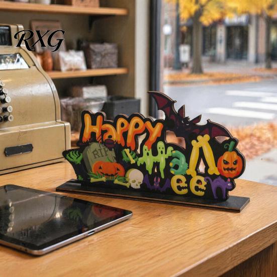 Spooky Theme Table Ornaments Halloween Wooden for Tabletop Decorations, Stable Base Three Dimensional Centerpiece Home Party And Haunted House