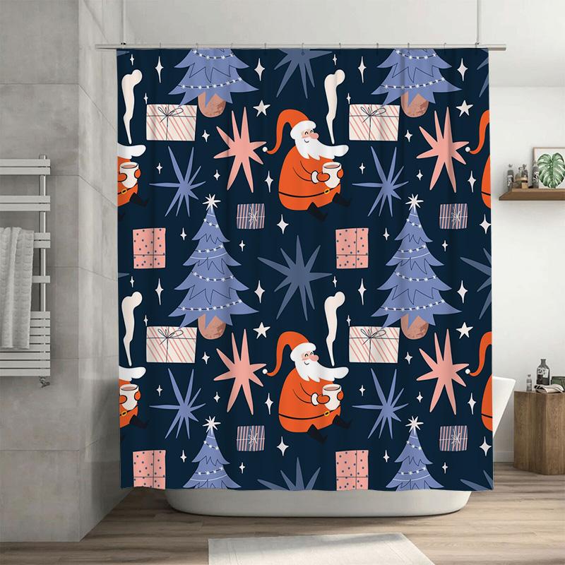 

TU Santa Claus Shower Curtain Christmas Bathroom Decor Festive Holiday Print Waterproof Fabric Backdrop Xmas Party Supplies 90x180cm35x71in