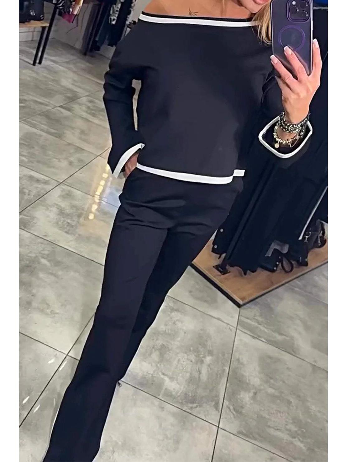 

Трендовый повседневный спортивный комплект из двух частей на одно плечо с цветными блоками, свободного кроя YX90035 M