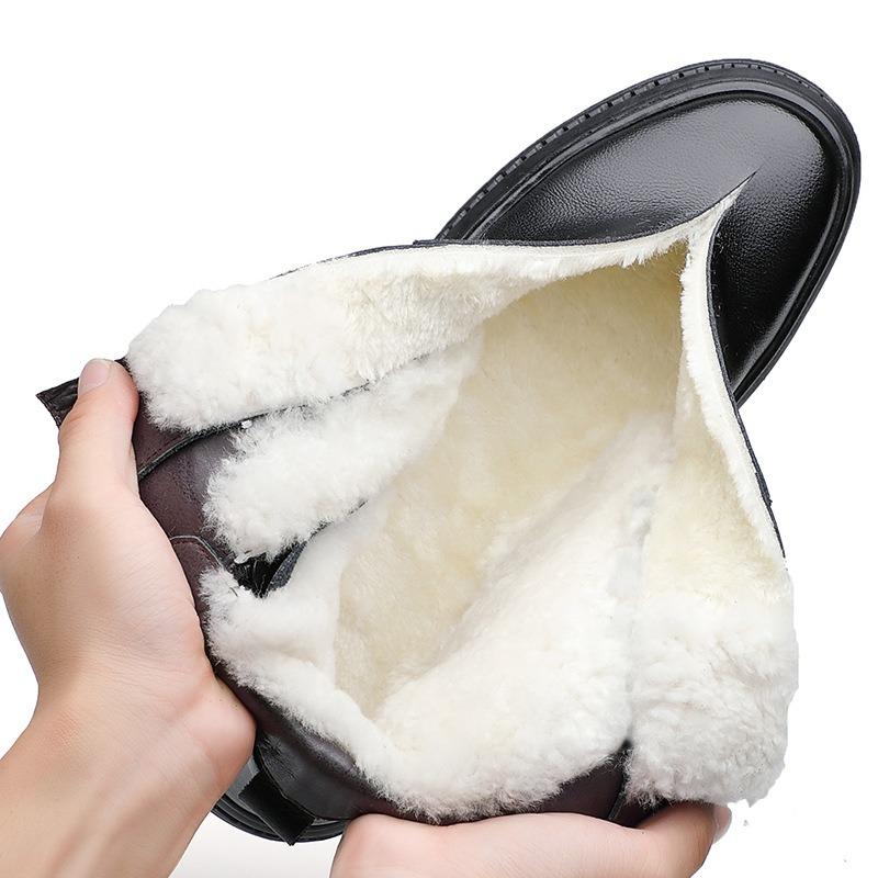 Winter leather wool high-top men's fleece warm men's leather shoes plus size men's shoes soft fleece thicker