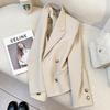 Women's Retro Beige Blazer: 2025 Spring/Autumn British Style High-End Streetwear Suit Jacket