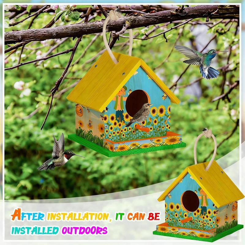 Bird House Kits Wooden DIY Birdhouse Kit Outdoor Freestyle Painting Arts & Crafts Projects With Paints Brushes Garden Yard Decor