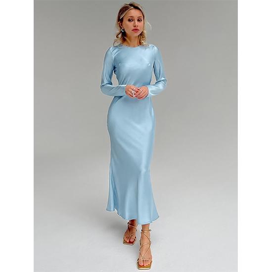 

2024 европейское и американское новое облегающее однотонное атласное легкое роскошное элегантное платье с длинными рукавами