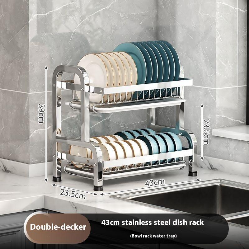 

В наличии Кухонная полка для хранения из нержавеющей стали 304 Полка для тарелок и сушки Многофункциональная полка для тарелок Хранение тарелок и палочек для еды 2-tier