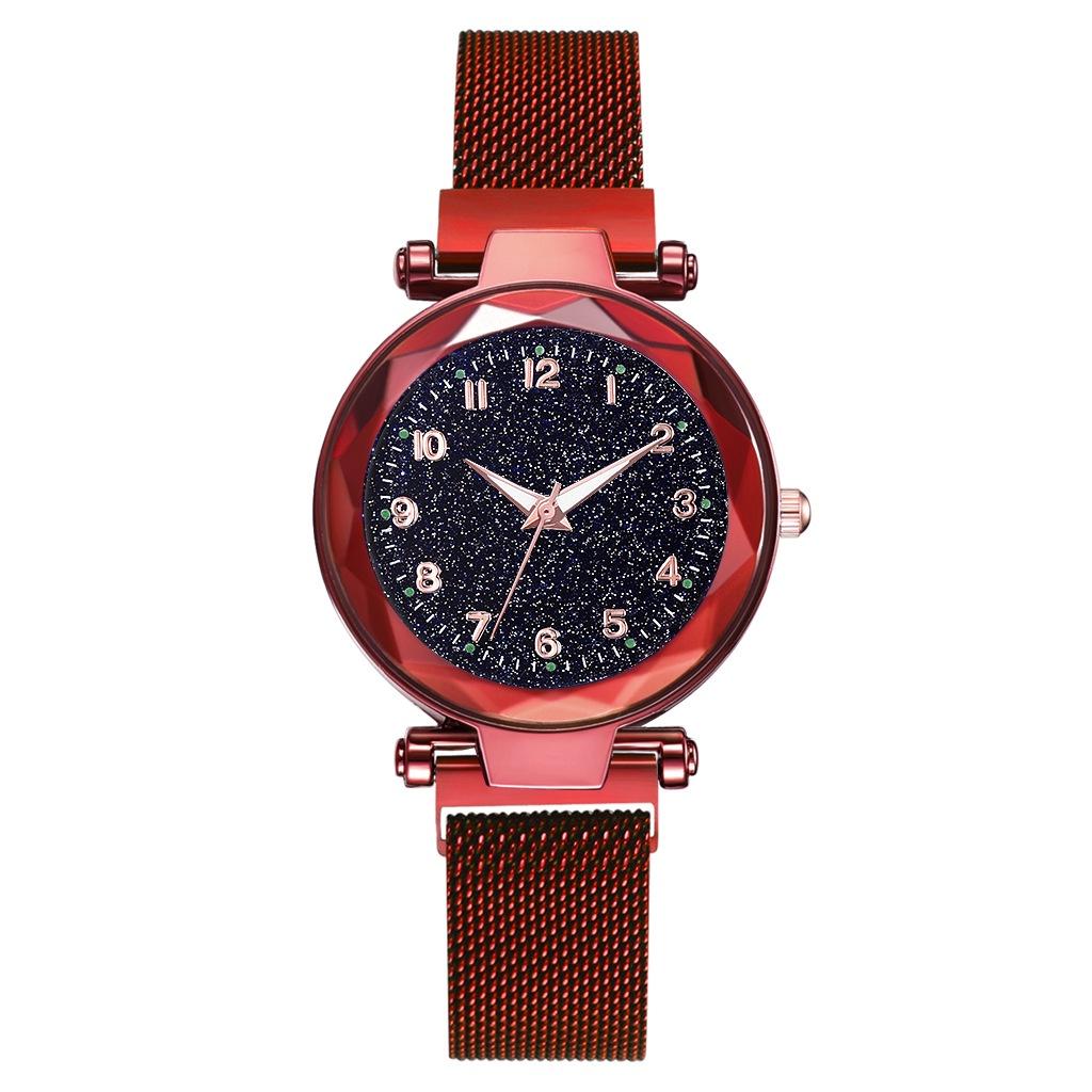 Women Fashion Luminous Numbers Starry Sky Quartz Watch Magnetic Wristwatch Buckle