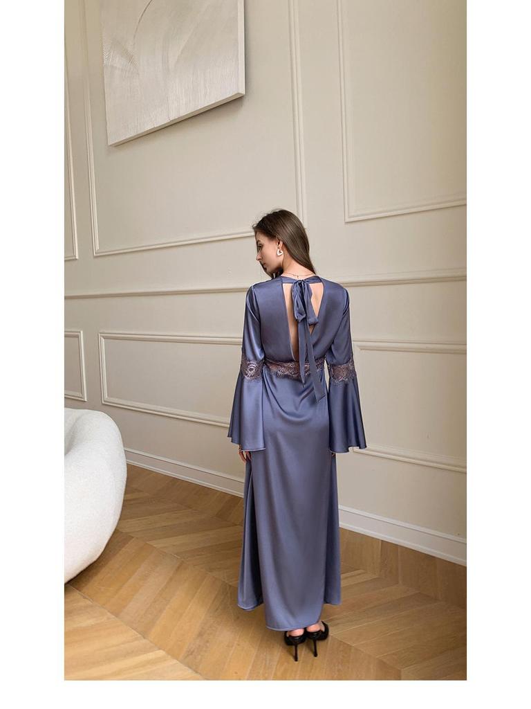 Yaoting Women's Satin Lace Backless Pajamas - Spring/Summer Lightweight Ice Silk Homewear 2700