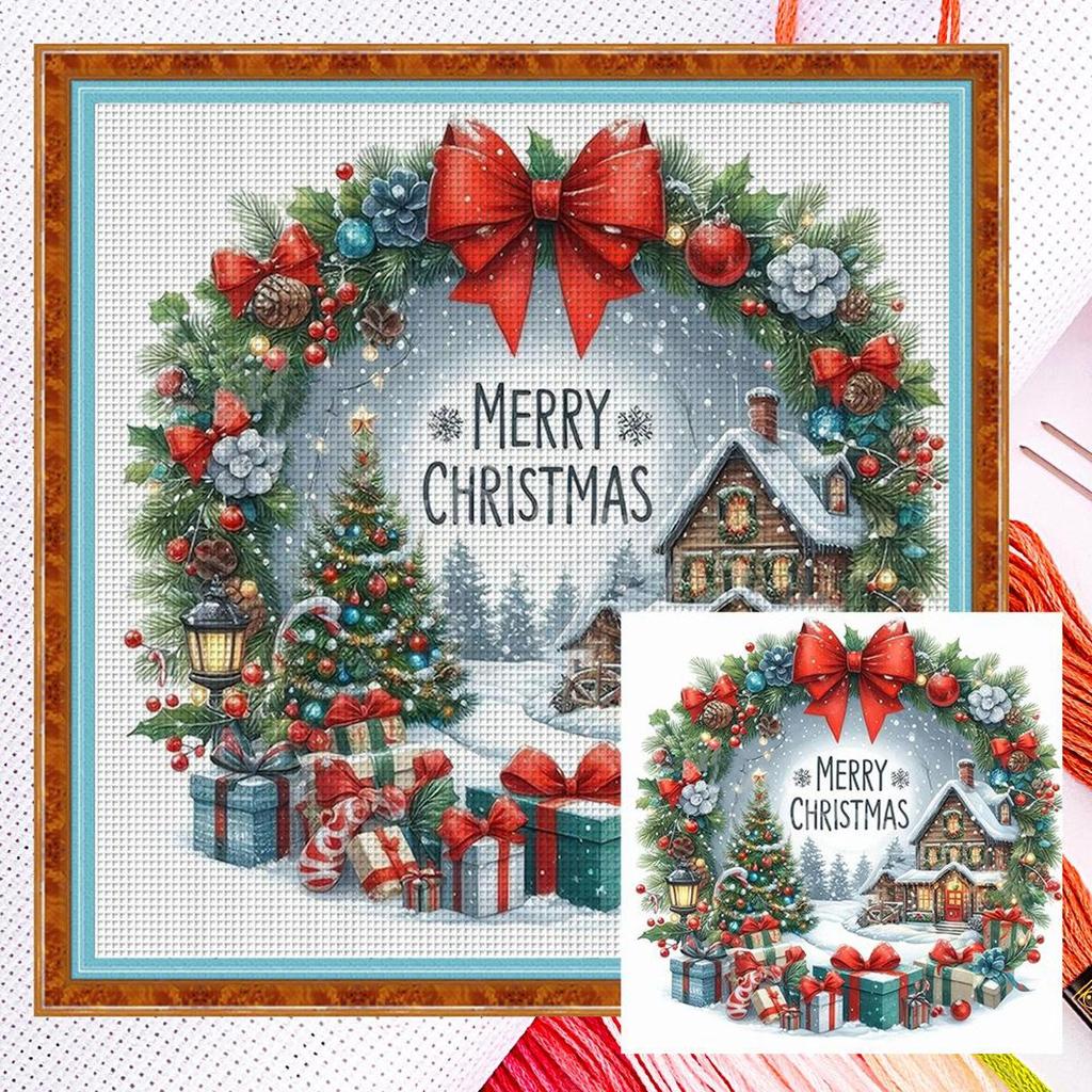 Full Embroidery Cotton Thread 14CT Counted Christmas House Cross Stitch Kit