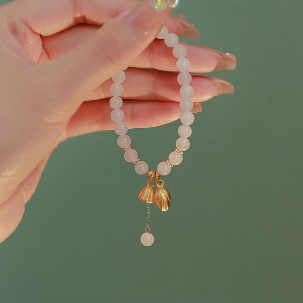 Lily of the valley in bloom Happy return Natural Hetian Jade Bracelet for Women, Niche Design Semi-Finished Product diy Wearable