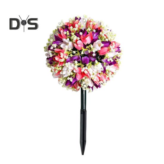 Artificial Flower Ball with Spike Realistic Faux Roses Weatherproof Artificial Rose Blooms Ball Garden Decor for Indoor Outdoor Use