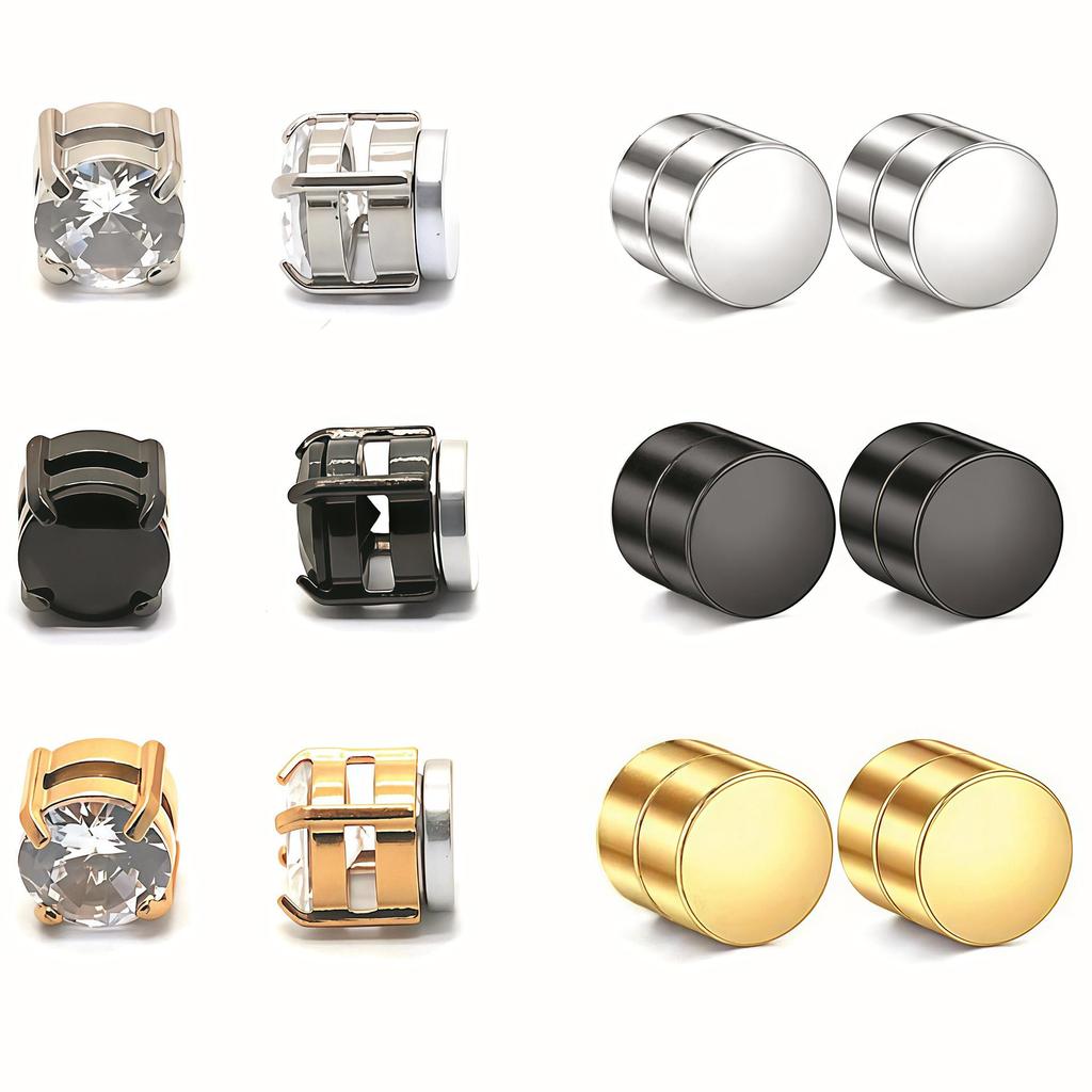 Zirconia Magnetic Ear Clips | No Piercing Faux Stud Earrings for Couples In Stainless Steel
