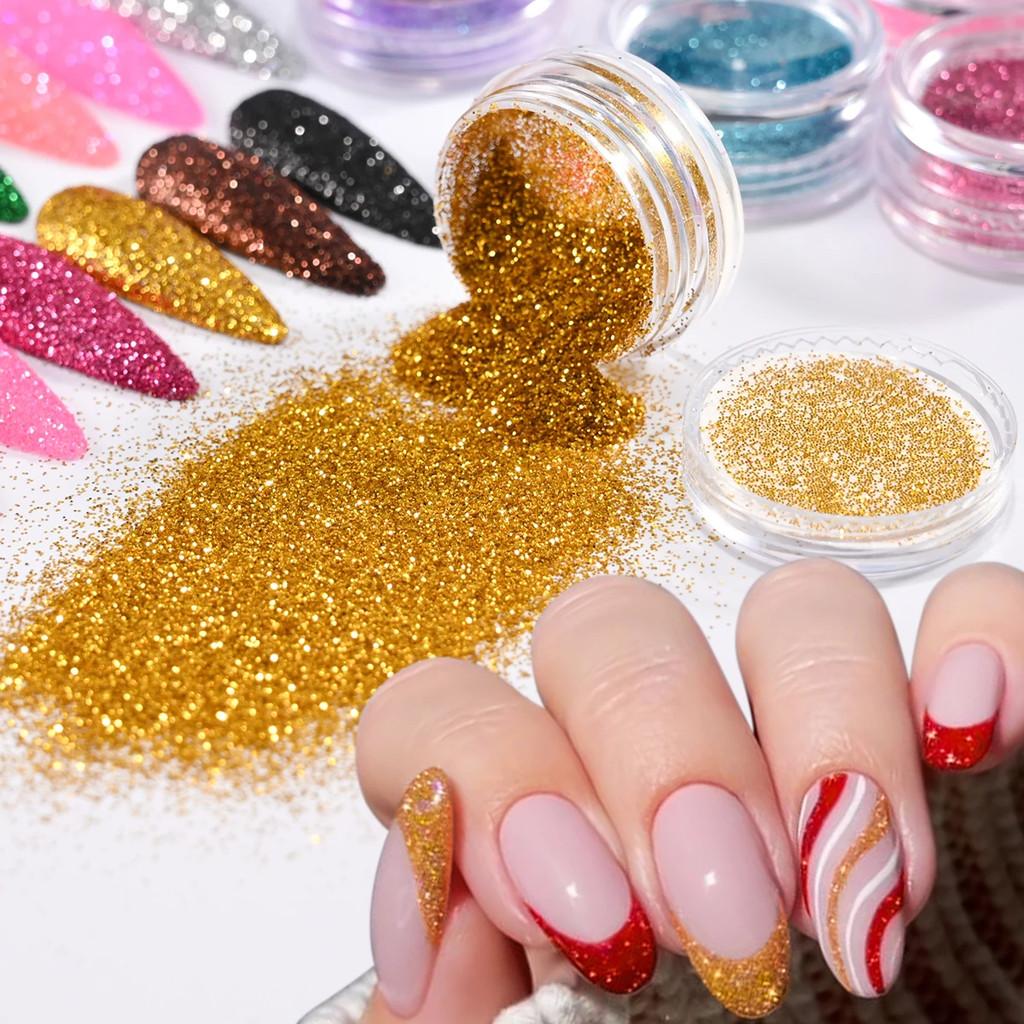 24pcs Sparkly Holographic Fine Sugar Nail Powder Diamond Chrome Pigment Dust For Gel Polish Glitter