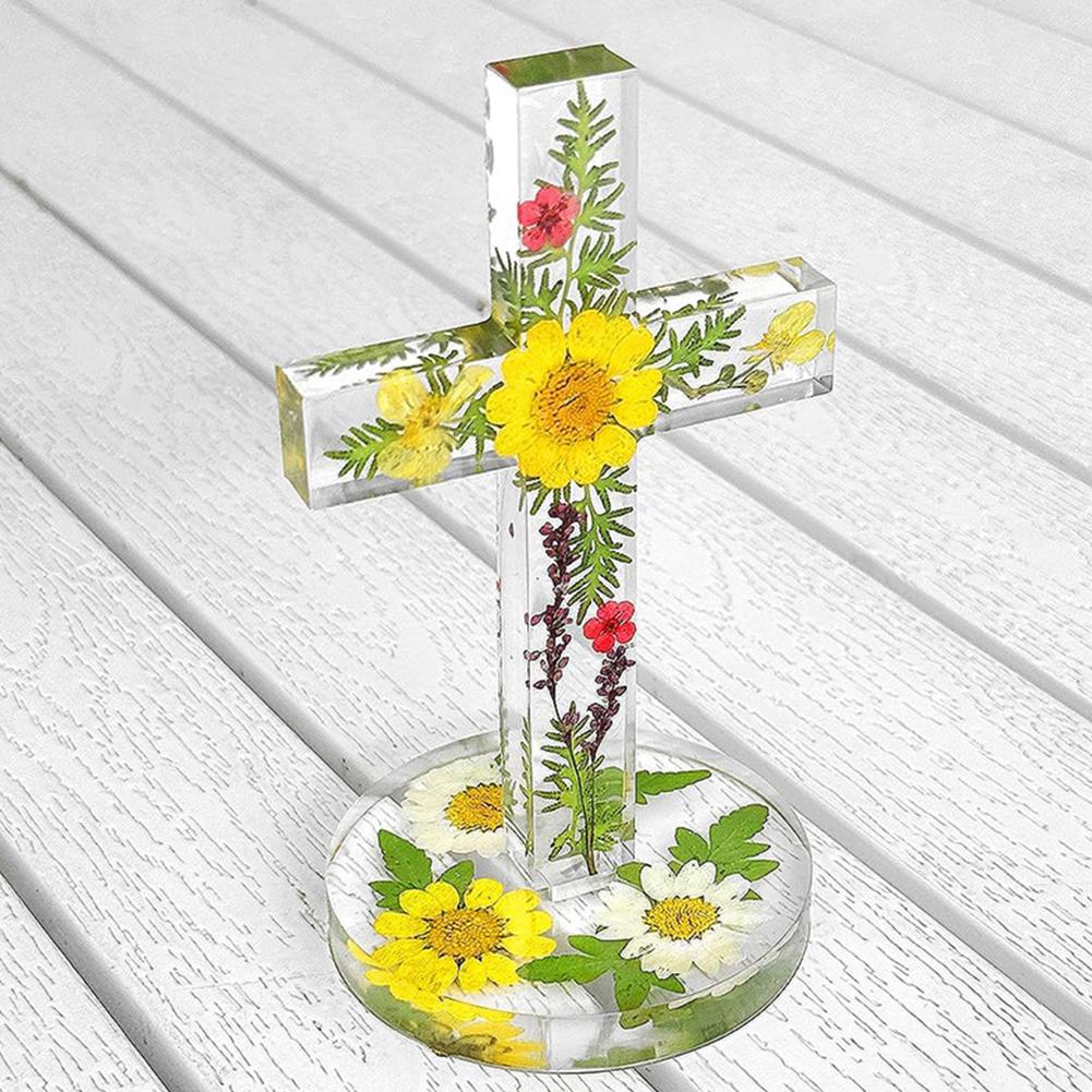 Church Cross Silicone Mold DIY Gypsum Concrete Pouring Table Ornaments Resin Mold 3D Cross Christian Sign with Base Crafts Gifts