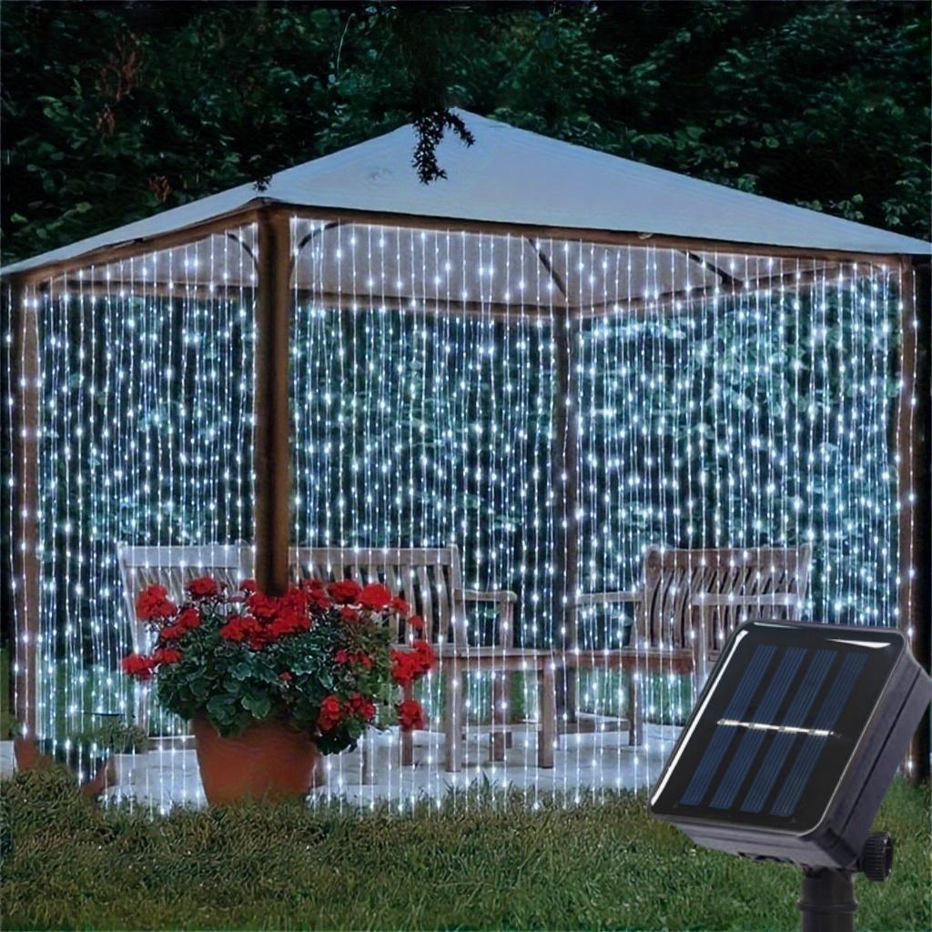 Guirlande Lumineuse Rideau Solaire Étanche IP54 8 Modes Lumières de Fond Décoratives pour Terrasse Clôture Balcon Décoration de Noël