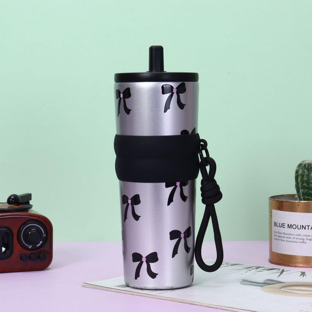 With Lifting Rope Vacuum Cup Bow Cherry Flower Print Insulated Cup Boys and Girls