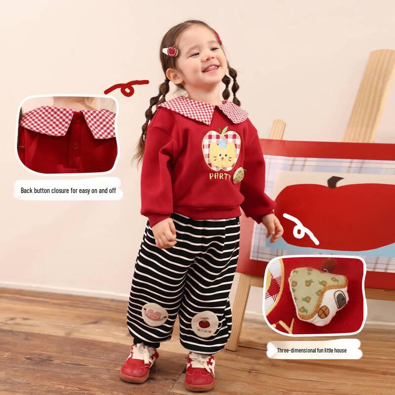 LUSON Xiao o Ba Girls' Fleece-Lined Cartoon Turn-Down Collar Sweatshirt