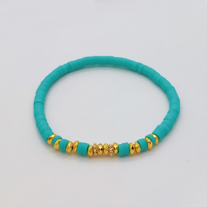 Pulseira Elástica com Contas Heishi Turquesa e Espaçadores Dourados – Joia Boho de Verão, Presente Fresco e Chique para Mulheres