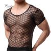 Night Club Men Short Sleeve Mesh T-Shirt See-through Openwork Top