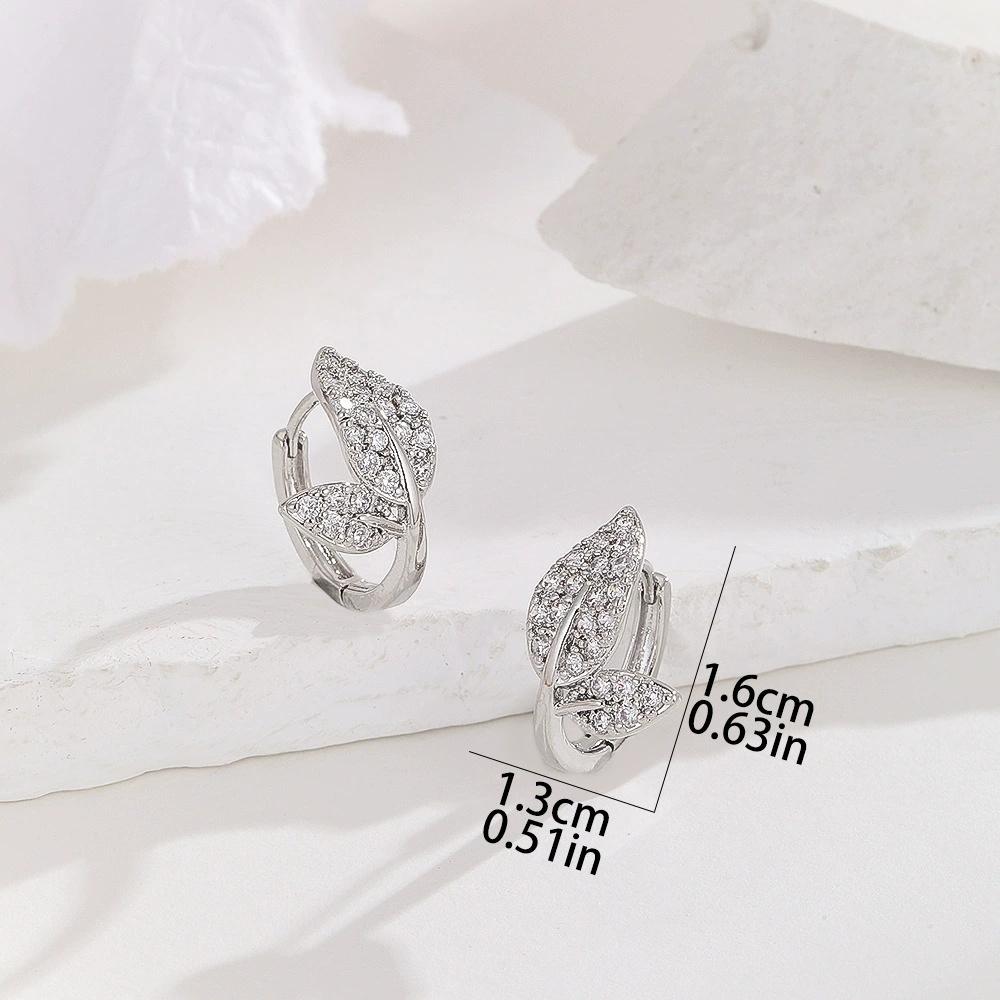 

Charm Female White Zircon Stone Leaf Hoop Earrings Vintage Fashion Gold Color Wedding For Women
