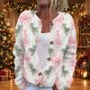Women's Christmas Print Long Sleeve Knit Cardigan Button Down Sweater
